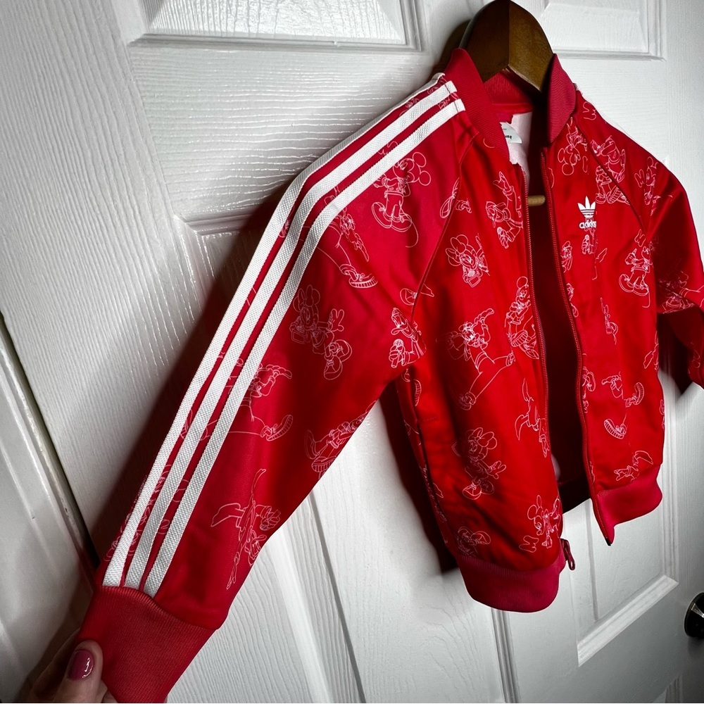 Adidas Red (Pinkish) Kids Zip-Up Jacket with White Stripes - Picture 3 of 10